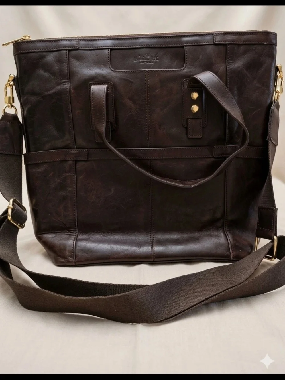 Laundry By Shelli Segal Dark Brown Leather Laptop Tote